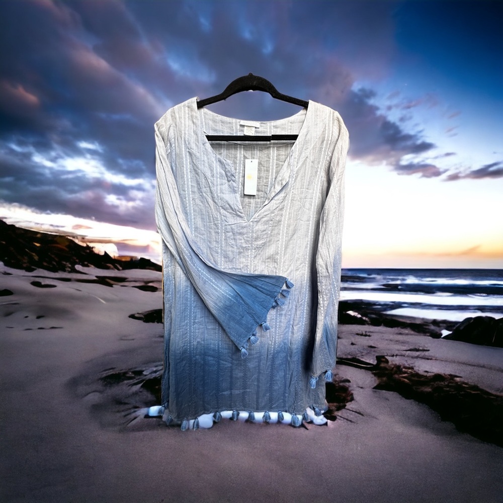 Debbie Katz South Beach Cover Up 100% Cotton from India, Ombré/Tie Die Blue-NWT